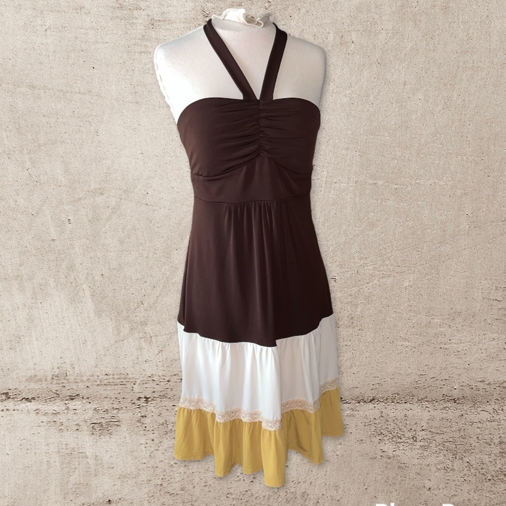 Sangria brown white & yellow colored dress Size 6